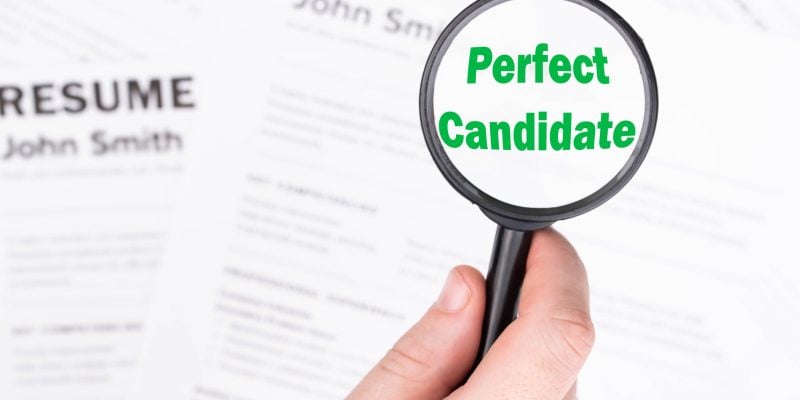 Fake mock CV (curriculum vitae) resume for John Smith, selected by HR as the perfect candidate for a job. Concept of job search, employee selection, recruitment process, work and hiring. candidato perfetto